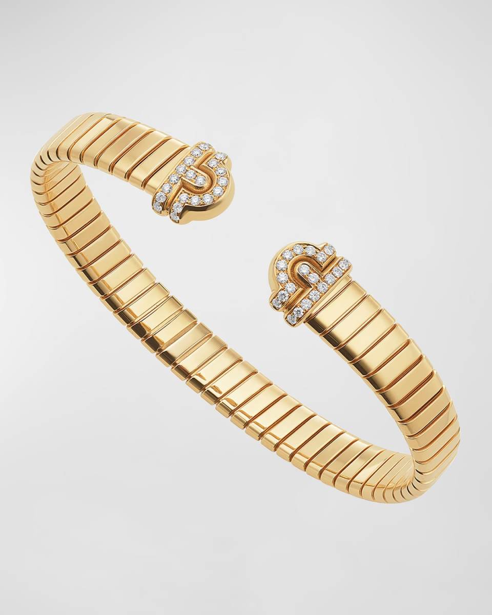 18K Yellow Gold Tubogas Diamond Cuff Bracelet